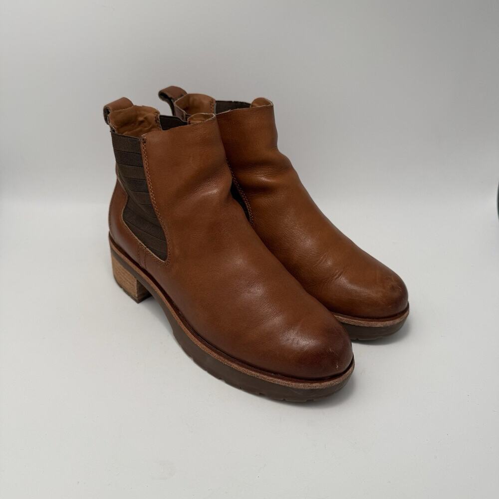 Kork-Ease Bristol Stacked Heel Boots Brown Leather Size 7.5 Pull On Tab